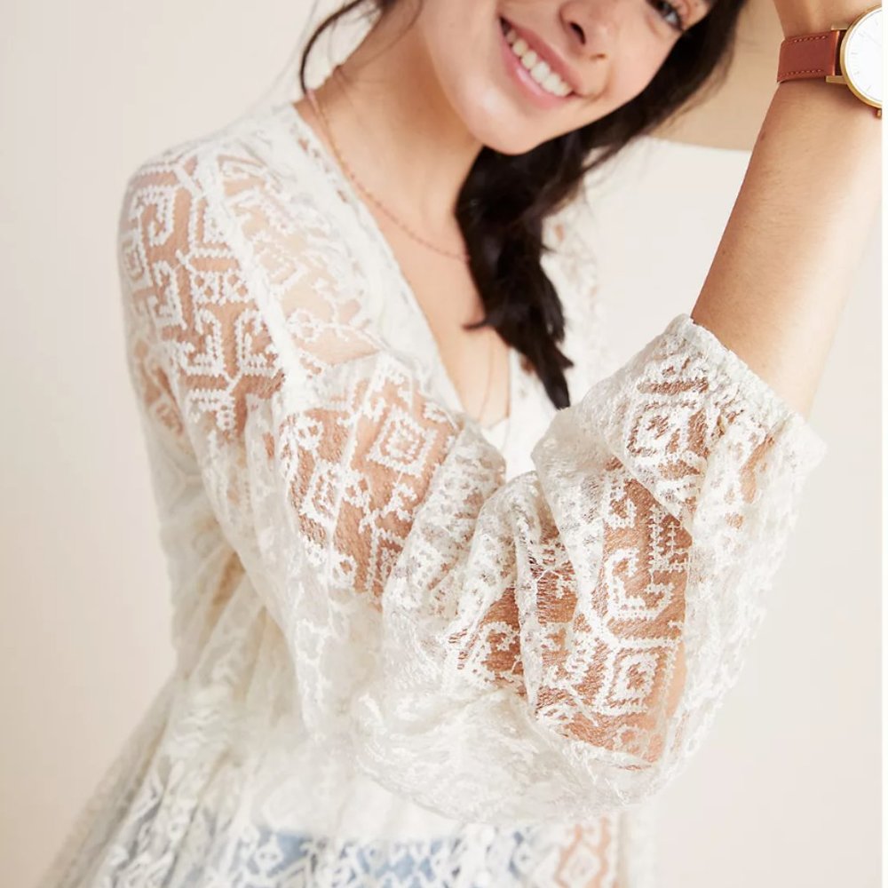 NWT ANTHROPOLOGIE Maeve Beautiful Ivory Lace Dress XS - Picture 2 of 4
